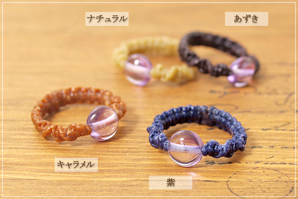ライトカラーアメジストタンブルコインねじり編みマクラメリング