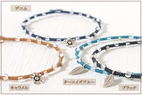 水晶＋カレンシルバー＋チャームつゆマクラメアンクレット