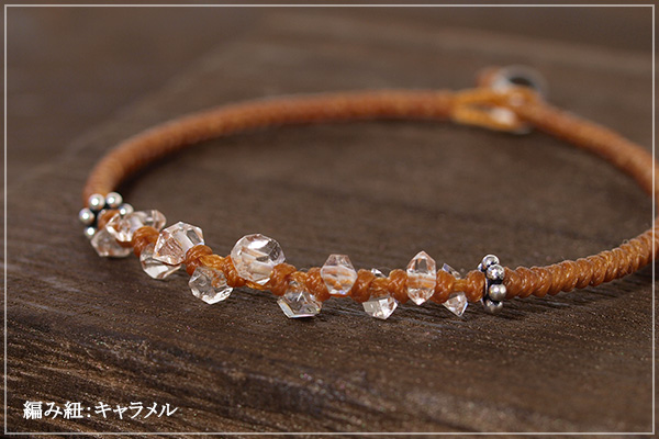 ハーキマーダイヤモンド＋ブラックトルマリン入り水晶つゆマクラメブレスレット