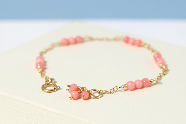 ピンクコーラルK14GFチェーンブレスレット