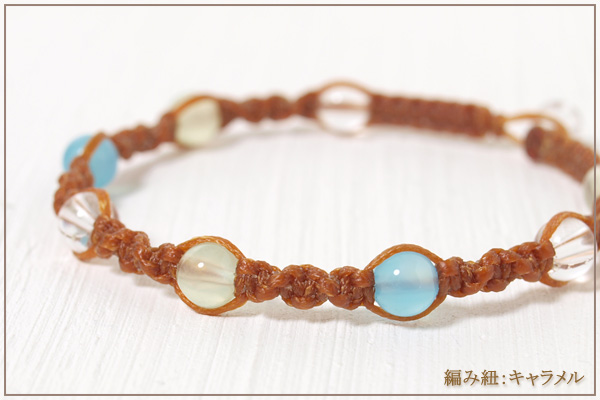 水晶+プレナイト+シーブルーカルセドニー6ミリ玉ナチュラルマクラメブレスレット