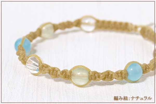 水晶+プレナイト+シーブルーカルセドニー6ミリ玉ナチュラルマクラメブレスレット