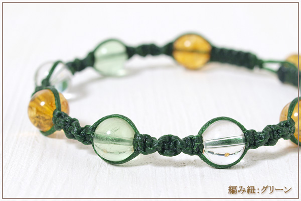シトリン+グリーンフローライト+水晶8ミリ玉ナチュラルマクラメブレスレット