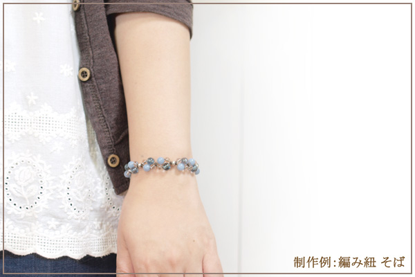 ブルーフローライト+エンジェライト+水晶花*花マクラメブレスレット
