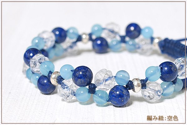 ラピスラズリ+ロータス水晶+シーブルーカルセドニー花*花マクラメブレスレット