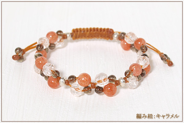 サンストーン+ロータス水晶+スモーキークォーツ花*花マクラメブレスレット