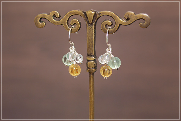 シトリン+グリーンフローライト+水晶花*花ピアス・イヤリング