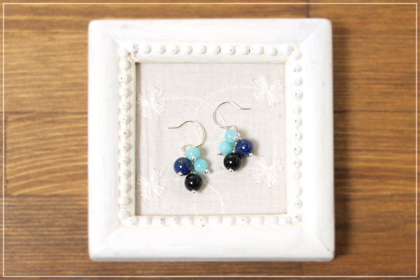 モリオン+ラピスラズリ+ペルー産アマゾナイト花*花ピアス・イヤリング