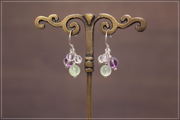 プレナイト+パープルフローライト+水晶花*花ピアス・イヤリング