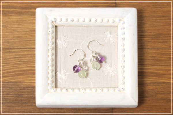 プレナイト+パープルフローライト+水晶花*花ピアス・イヤリング