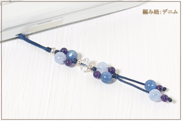 ブルーレース+カイヤナイト+アメジスト花*花マクラメ携帯ストラップ