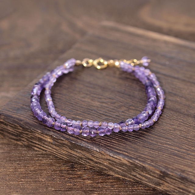 【限定】ライトカラーアメジストをシルクコードで柔らかく繋いだ２連ブレスレット