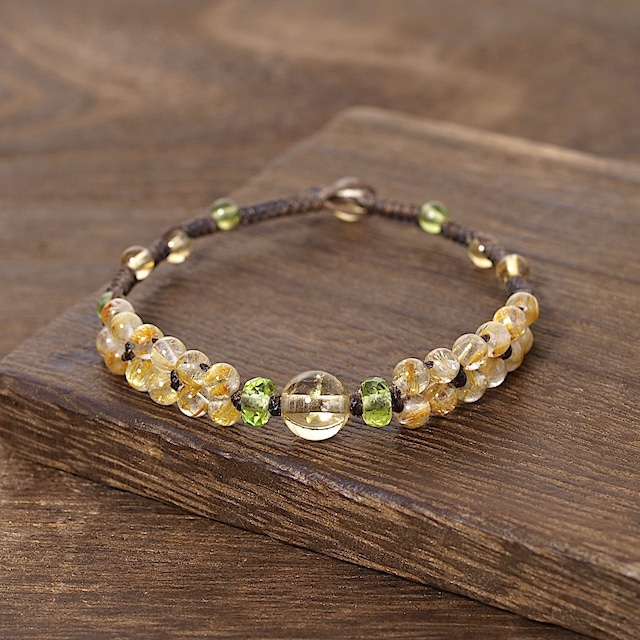 【限定】シトリン＋ルチルクォーツ＋ペリドットつゆマクラメブレスレット