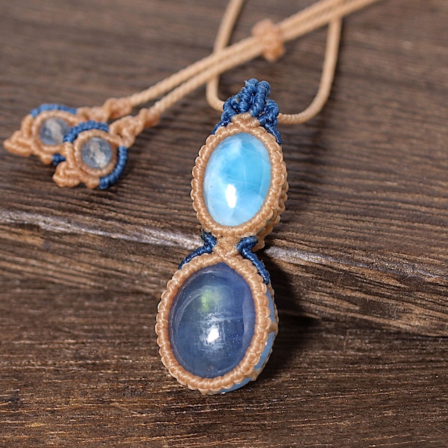 【一点物】ラリマー＋アクアマリン連結マクラメネックレスNo.4