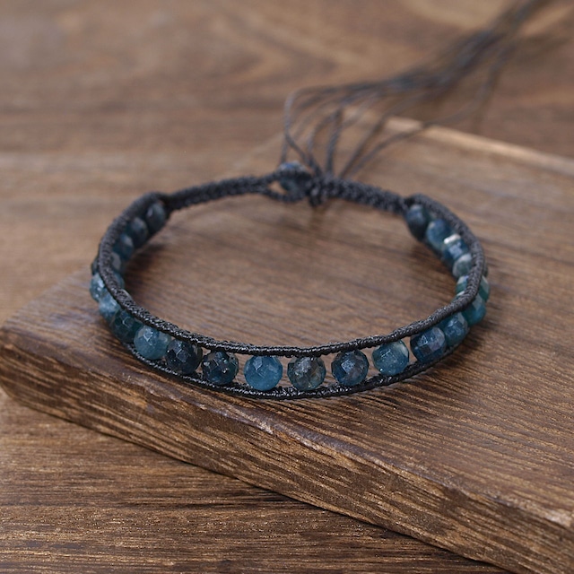 【限定】インディゴブルートルマリンラウンドカットラインマクラメブレスレット
