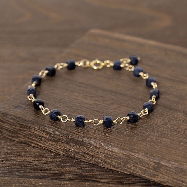 【限定】ブラックサファイアキューブカットを繋いだK14GFブレスレット