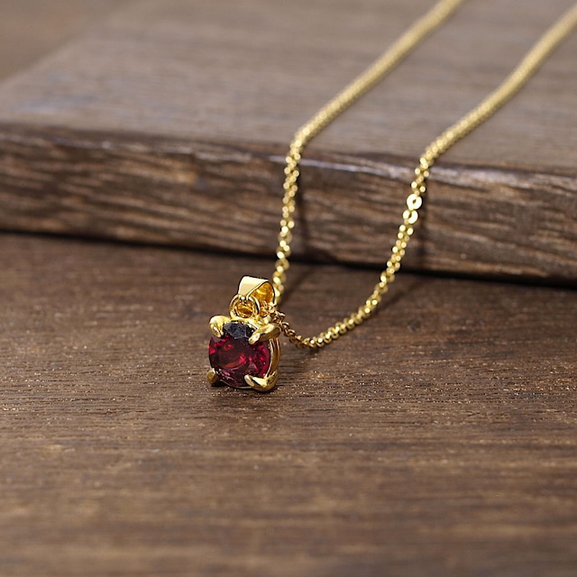 【限定】ロードライトガーネット爪留めネックレス（K18GP）