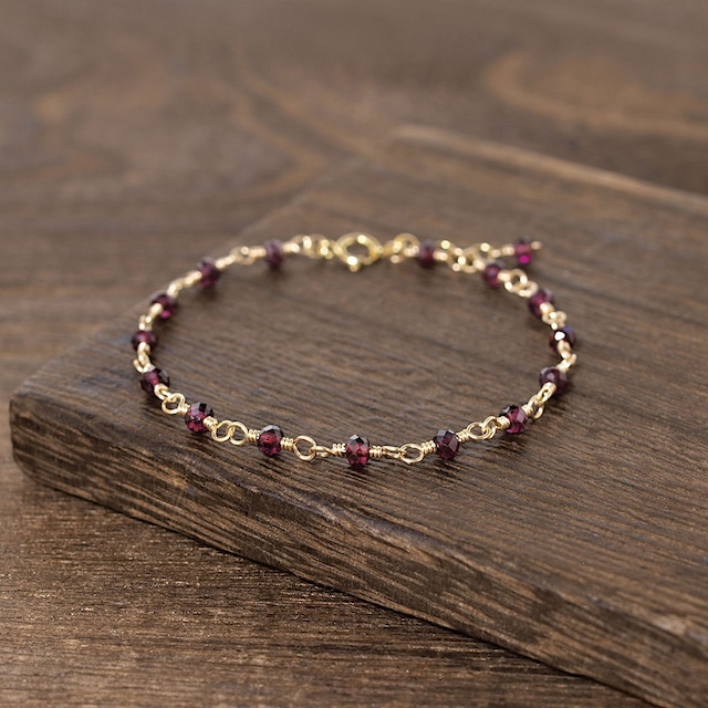 【限定】ロードライトガーネットボタンカットK14GFブレスレット