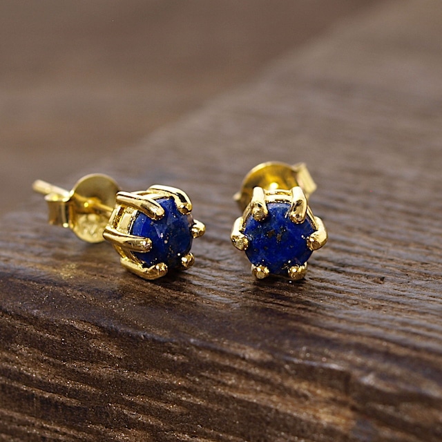 【限定】ラピスラズリ爪留めスタッドピアス（K18GP）