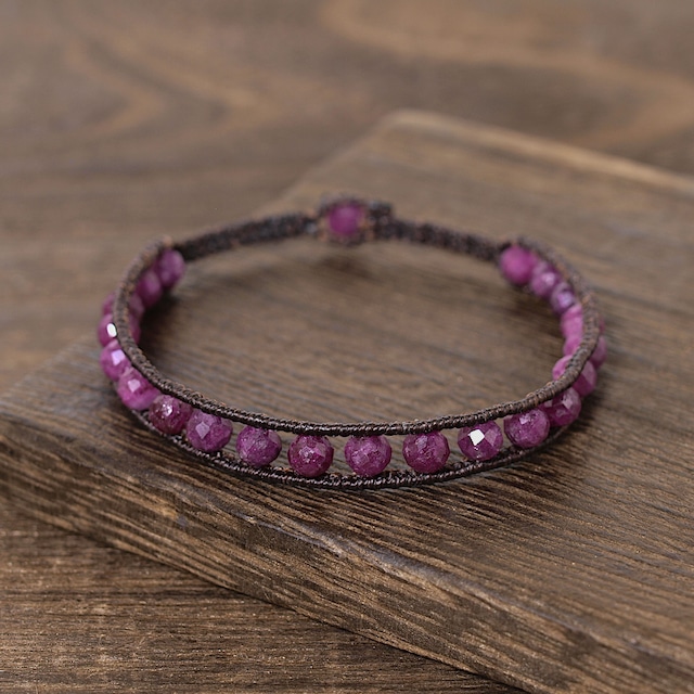 【限定】ルビーラウンドカットのラインマクラメブレスレット