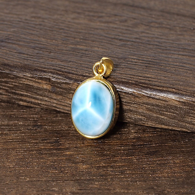 【一点物】ラリマーオーバルK18GPペンダントトップNo.9