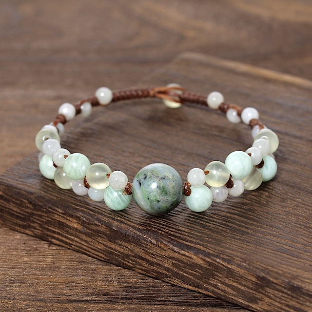 【限定】北海道産翡翠＋グリーンフェルドスパー＋プレナイト＋ミャンマー産ジェダイトマクラメブレスレット