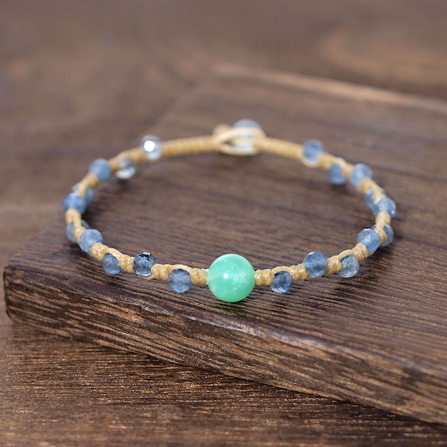【限定】クリソプレーズ＋アクアマリンつゆマクラメブレスレット