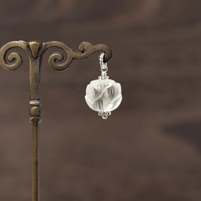 【限定】立体ロータス水晶14ミリ玉silver925ペンダントトップ