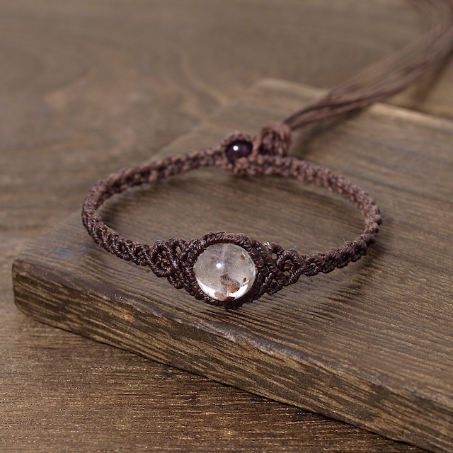 【限定】ガーネットインクォーツ10ミリ玉ひと粒マクラメブレスレット