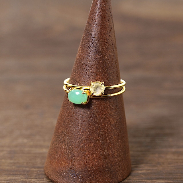 【限定】重ね着けできるリングセット（クリソプレーズ＋プレナイト）