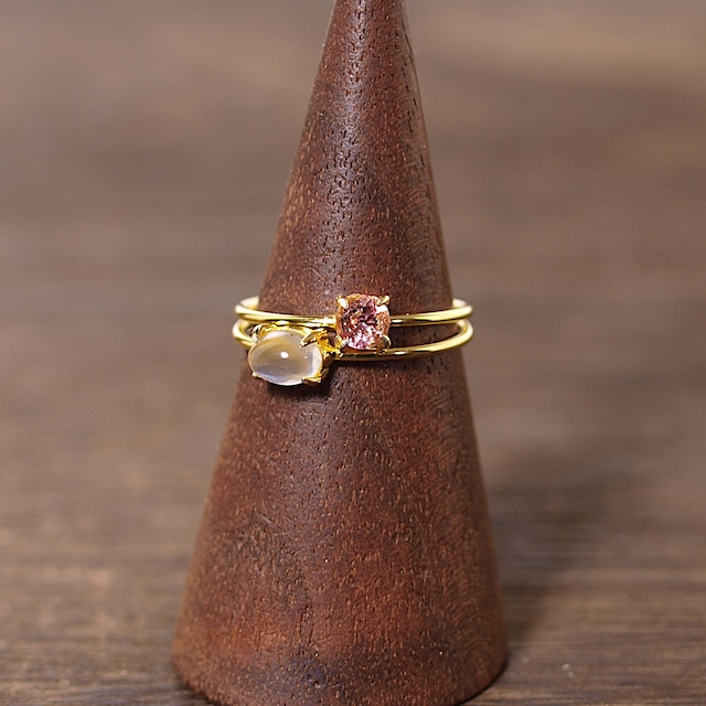 【限定】重ね着けできるリングセット（ムーンストーン＋ピンクトルマリン）