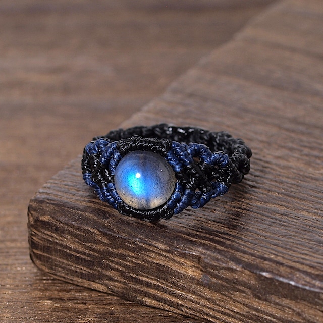 【限定】ブルーラブラドライト８ミリ玉ひと粒マクラメリング