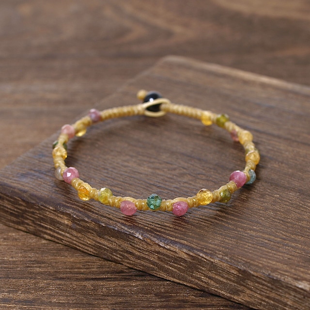 【限定】ミックスカラートルマリン４ミリラウンドカットつゆマクラメブレスレット