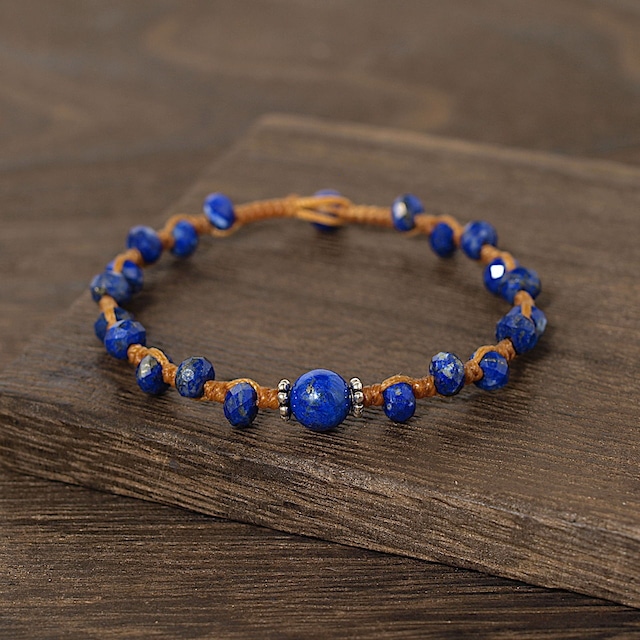 【限定】ラピスラズリ８ミリ玉とボタンカットのつゆマクラメブレスレット