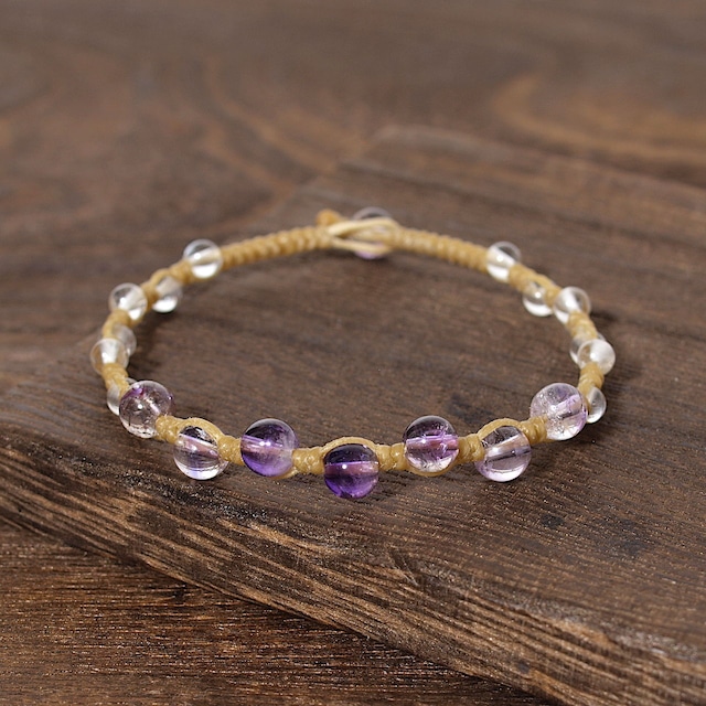 【限定】アメジストエレスチャル＋ヒマラヤ産水晶マクラメブレスレット