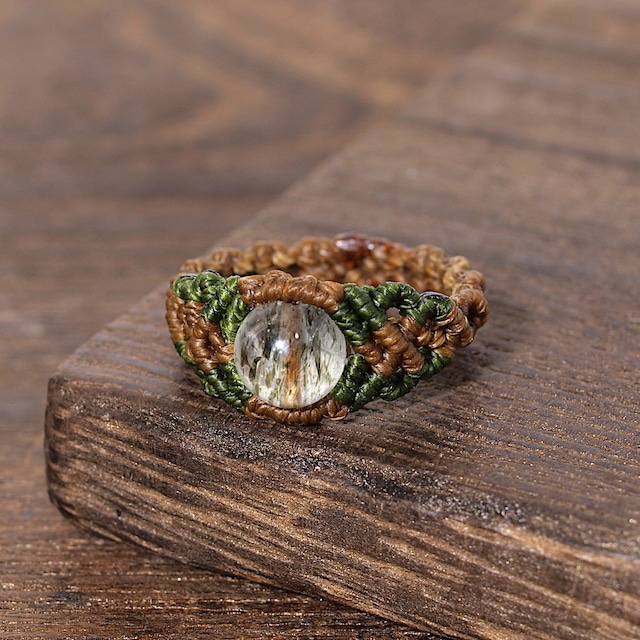 【限定】アクチノライトインクォーツ８ミリ玉ひと粒マクラメリング