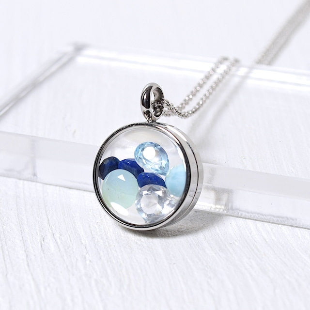 【一点物】天然石を入れ替えられるルースケースみたいなペンダント（大） No.9