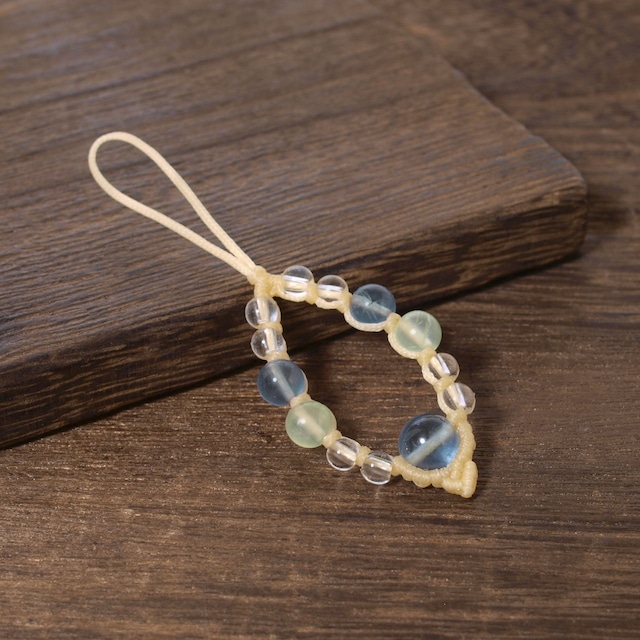 【限定】ブルーグリーンフローライト＋プレナイト＋水晶マクラメストラップ