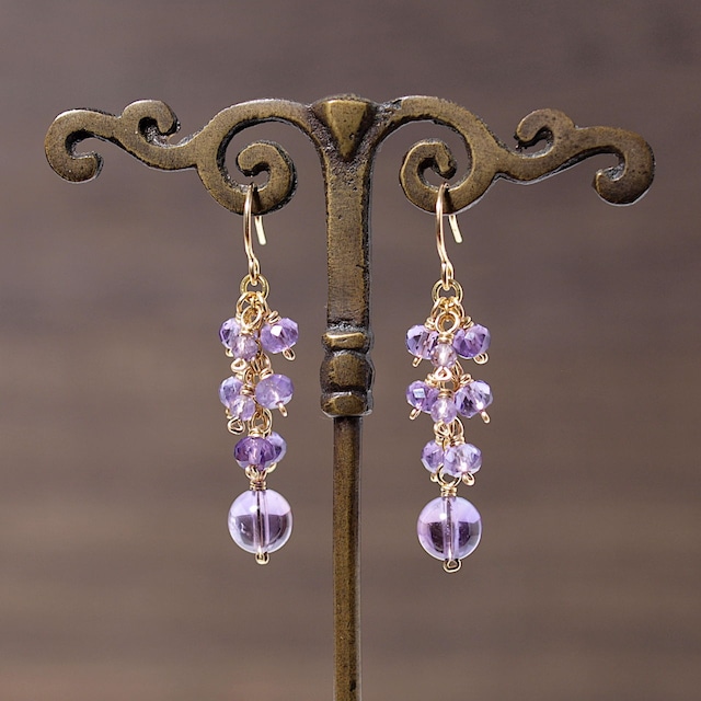 【限定】ライトカラーアメジストが揺れるK14GFピアス（イヤリング）
