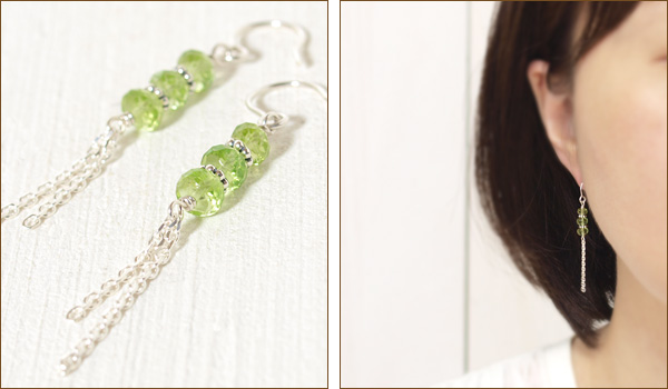 ペリドットsilver925チェーンピアス・イヤリング