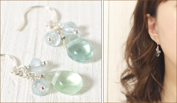 グリーンフローライト＋アクアマリンsilver925ピアス・イヤリング